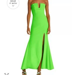 Aqua Scuba Crepe Strapless Gown Neon Green Size 4